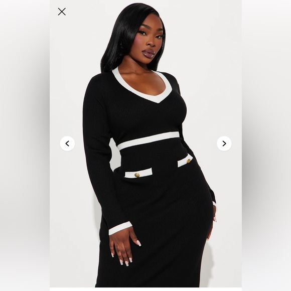 Brand Nee Black/White Long Sleeve Midi Sweater Dress - Picture 2 of 6
